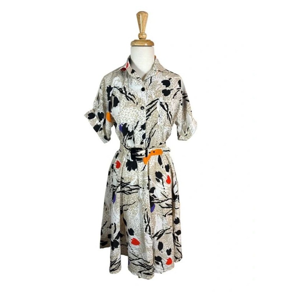 SL Fashions Vintage 80’s Abstract Shirt Dress with Belt